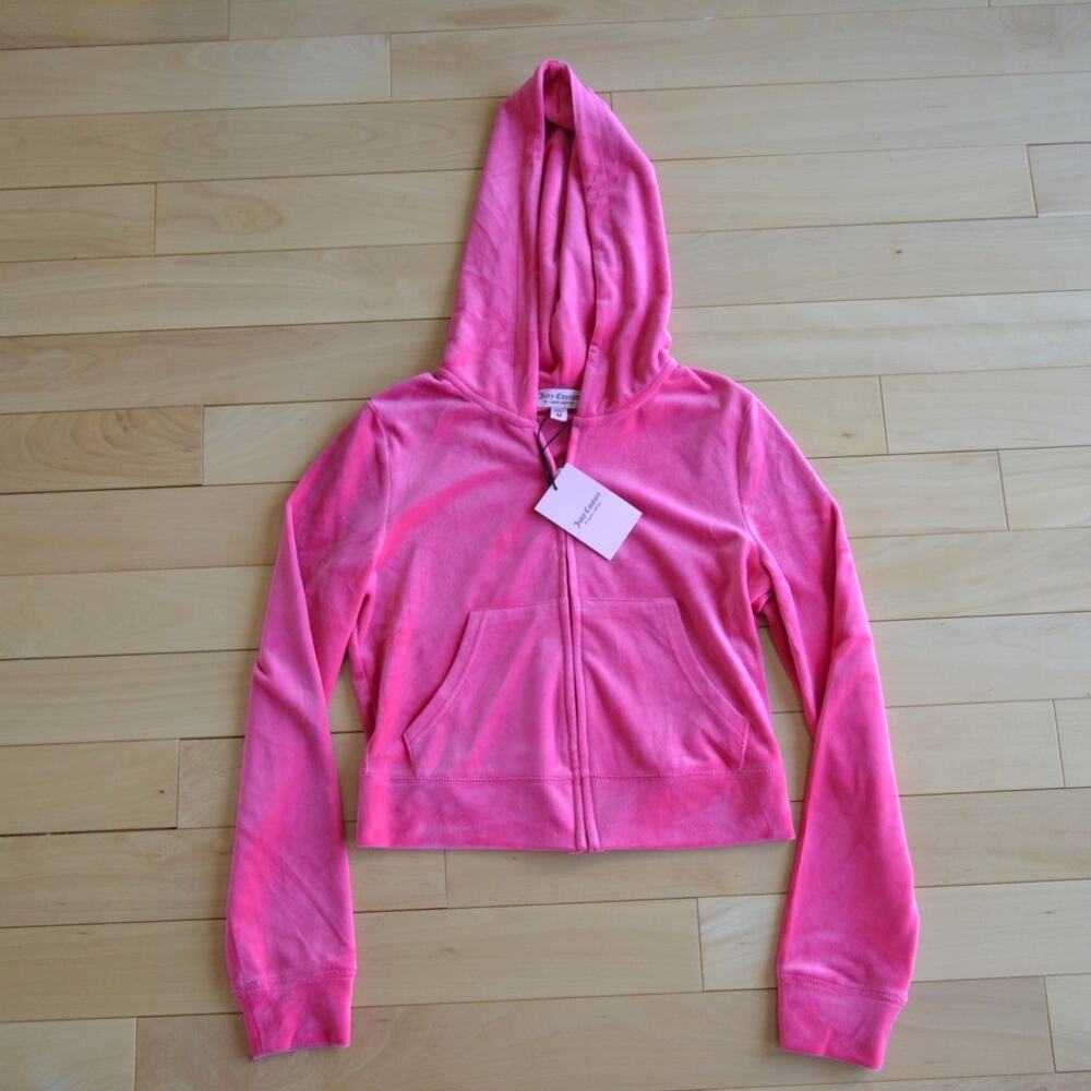NWT Juicy Couture Pink Velvet Cropped Full Zip Hoodie Size Medium
